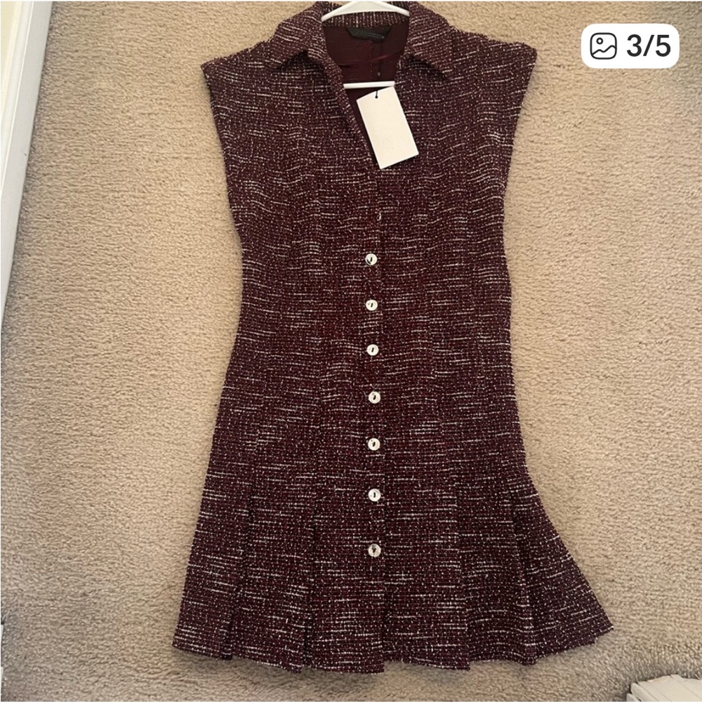Zara Maroon Tweed Button-Up Top